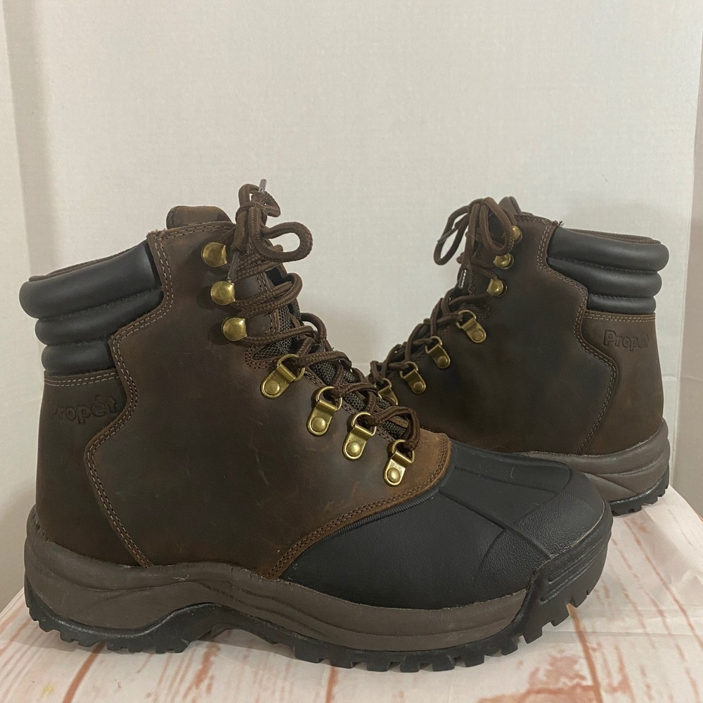 Propet Mens Blizzard Mid Zip Snow Boots Brown Leather 3M Thinsulate 10 5E wide